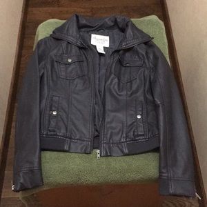 Navy blue leather jacket